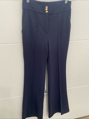 Express Navy Boot-Cut Dress Pants with Gold Buttons